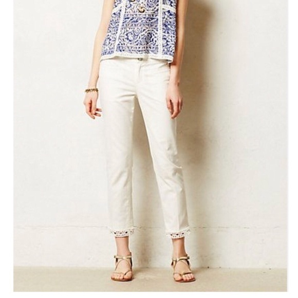 ANTHROPOLOGIE lace-trimmed Charlie trouser pants - Picture 2 of 7